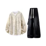 Хаки с флисовой подкладкой топ + черные штаны