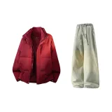 Бордовый + Желтый Грязь Джинсы с Флисовой Подкладкой