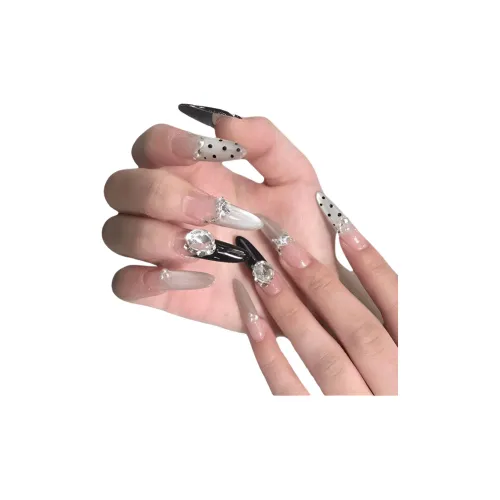 T Z Сверкающий Осенний Зимний Элегантный Ручная Работа Искусственный Ногтик Миндальный Заостренный Тип Черный Градиент
