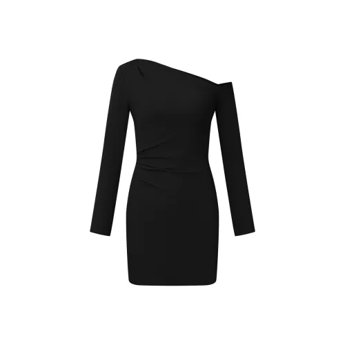 URBAN REVIVO Длинное платье с длинными рукавами женское глубокий черный