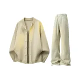 Абрикос Трикотаж + Грязно-желтые Джинсы с узким кроем