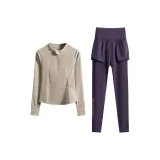 Двухкомпонентный комплект (хаки с длинным рукавом + фиолетовые штаны)