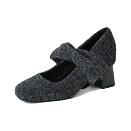 Zubumei Грубый каблук Туфли Мэри Джейн 8 см Женские Серые