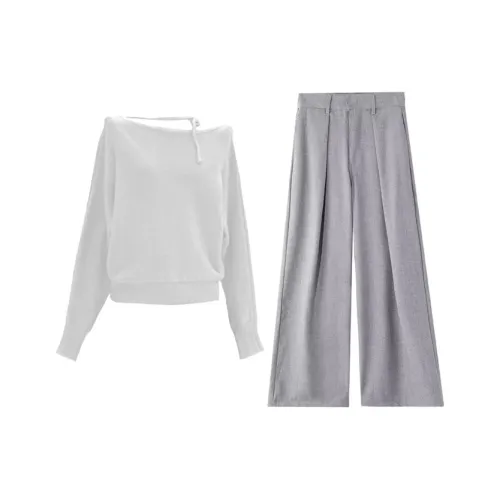 PZHK Серый топ + штаны женский повседневный костюм