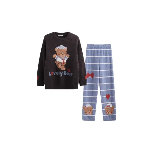CHATING Lovely BEAR HALF Замша Черный Серый Женские Пижамные Комплекты