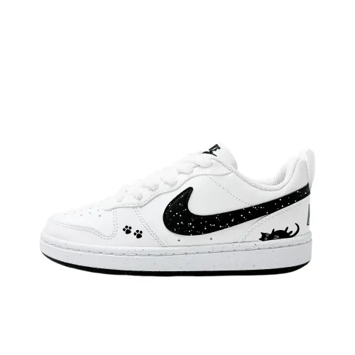 Nike Court Borough Starry Night Meow Устойчивый к истиранию Низкий Топ Детские Скейтбординги Черно-белые Подростковые