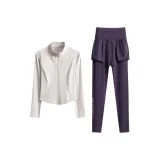 Двухкомпонентный комплект (Слоновая кость пальто + фиолетовые штаны)