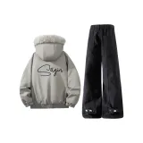 Бежевый Серый Топ + Черные Штаны