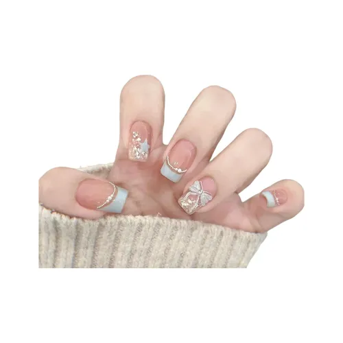 SHANHUJI Звездный Half Naked Жемчужный Невинно-соблазнительный Сверкающий Искусственный Ногтевой Короткий Синий