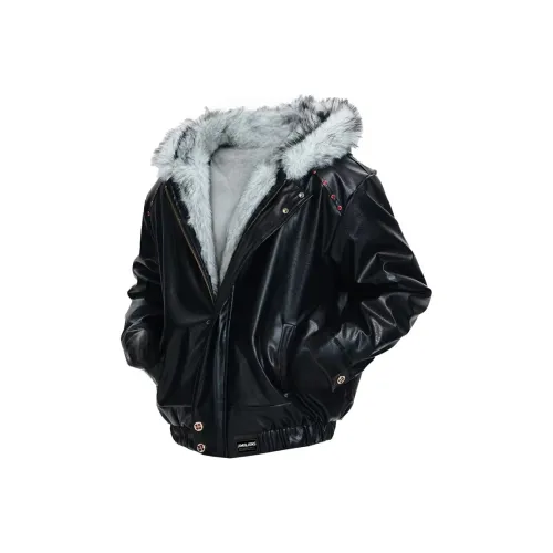 JIMI JONS Черный [King Wolf Fur Thickened and Fleece-Lined] Унисекс Утепленные Куртки (Пуховики)