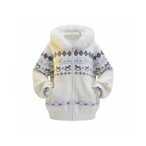 POVIT Белый [Теплый Fair Isle с меховым воротником] Унисекс Свитера