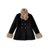 Черное пальто + меховой воротник + рукава с обивкой