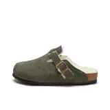 Армейский зеленый замш + белый мех