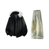 Чёрный + Желтый Грязь Джинсы с Флисовой Подкладкой