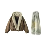 Коричневый + Желтый Грязь Джинсы с Флисовой Подкладкой