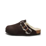 Темно-кофейная замша + белый мех