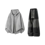 Светло-серый + черный джинсы с флисовой подкладкой