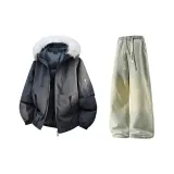 Тёмно-серые + жёлтые грязные джинсы с флисовой подкладкой