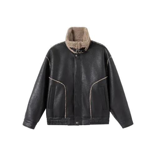 ZENGZHI Кожа Куртка Свободный крой Прямой крой Унисекс