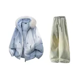 Светло-синие + желтые грязные джинсы с флисовой подкладкой