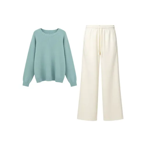 INCO VIBE Зеленый Свитер + Бежевый Абрикосовые Брюки Женские Повседневные Костюмы