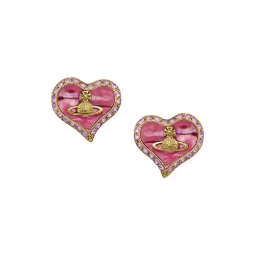 Vivienne Westwood Серьги-гвоздики из латуни с нерегулярным логотипом Heart Saturn женские золотые неоновые розовые