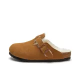 Желто-коричневая замша + белый мех