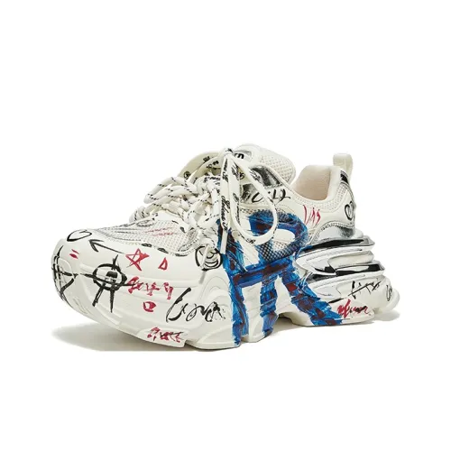 HR Толстая подошва Низкий топ Бежевый Серебряный Женский