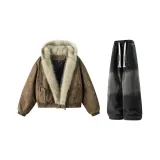 Коричневый + Черный, джинсы, с флисовой подкладкой