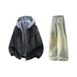 Чёрный + Желтый Грязь Джинсы с Флисовой Подкладкой