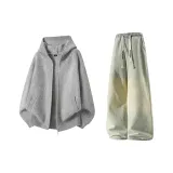 Светло-серые + желтые грязные джинсы с флисовой подкладкой