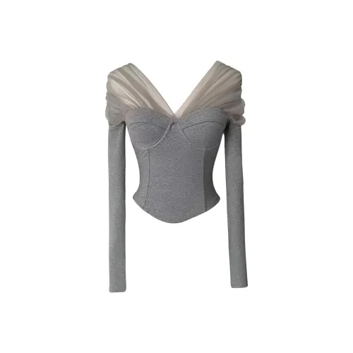 ABBY GODDESS Серый топ Женские T-рубашки