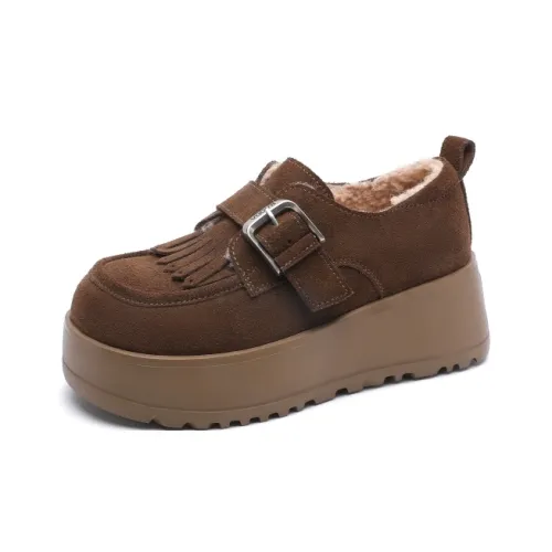 BAFFN Романтический британский стиль кисточка лоферы 5 см женские песочный чай хаки