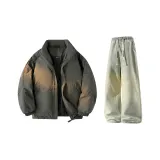 Тёмно-серые + жёлтые грязные джинсы с флисовой подкладкой