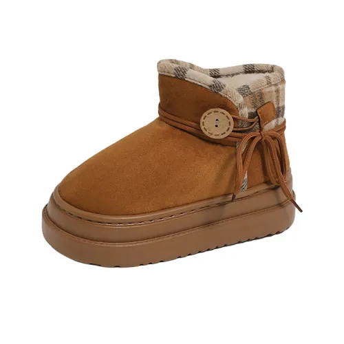 JX Кнопки В клетку Узор Толстая подошва Снежные ботинки Короткие ботинки Женские