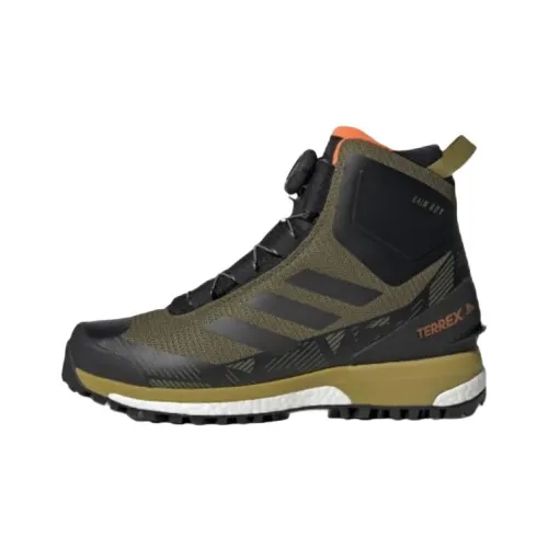 Adidas Противоскользящие Устойчивые к износу Водонепроницаемые Высокие Походные Ботинки Мужские Зеленые Черные