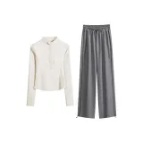 Двухкомпонентный комплект (Светлый абрикос с длинным рукавом + Серые штаны)