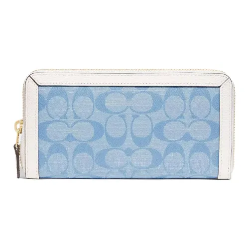 COACH Accordion Zip Холст с кожей Кошелек Аккордеонная сумка Клатч Кошелек Женский Синий Монограмма
