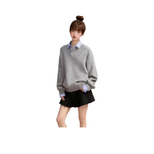 Cotton Gene Серый Синий Mock Двухкомпонентный Женский Трикотаж