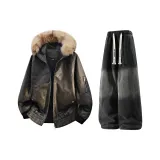 Чёрный Серый + Чёрный Джинсы с Флисовой Подкладкой