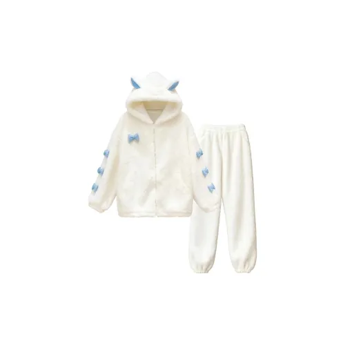 XIAOLIZI Синий Топ с капюшоном + Штаны Женские Пижамные комплекты