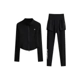 Двухкомпонентный комплект (Черное пальто + Черные штаны)