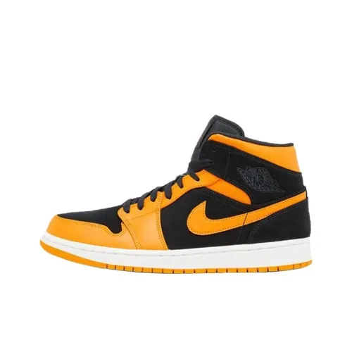 Jordan Air Jordan 1 MID Peel Дышащий и Легкий Топ Винтажные Баскетбольные Кроссовки Мужские Черный и Оранжевый