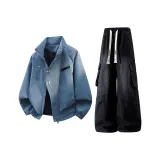 Синяя куртка + черные джинсы