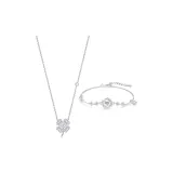 Сверкающий счастливый набор ожерелья и браслета с четырехлистным клевером