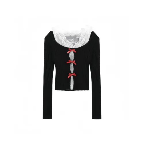 Aimilian Черный топ + Белый кружево Женская трикотаж