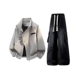 Серый куртка + черные джинсы