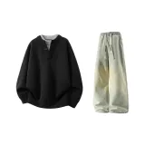 Чёрный + Желтый Грязь Джинсы с Флисовой Подкладкой