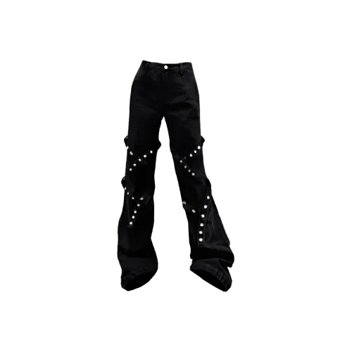 W9H2 Черный Пэчворк Лента Унисекс Джинсы