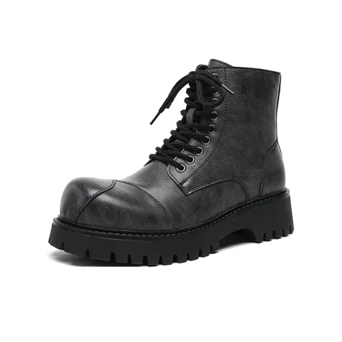 V ZERO FIVE Винтаж Мотоциклетная Обувь Короткий MID Голень Мартин Ботинок Платформа Увеличение Высоты Мужской Черный